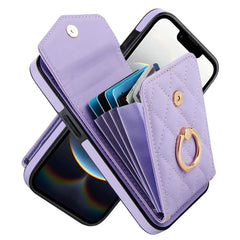 Rhombic Texture Card Bag Phone Case with Long Lanyard