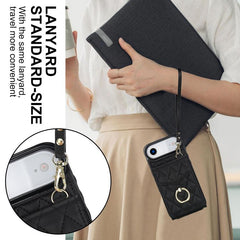 Rhombic Texture Card Bag Phone Case with Long Lanyard