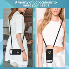 Rhombic Texture Card Bag Phone Case with Long Lanyard
