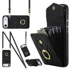 Rhombic Texture Card Bag Phone Case with Long Lanyard