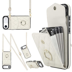 Rhombic Texture Card Bag Phone Case with Long Lanyard