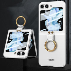 GKK Ultra-thin PC Full Coverage Phone Case with Ring Holder / Tempered Film, For Samsung Galaxy Z Flip5