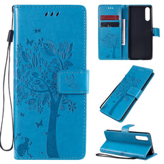 Tree & Cat Embossed Pattern Horizontal Flip Leather Case with Holder & Card Slots & Wallet & Lanyard, For Sony Xperia 10 II
