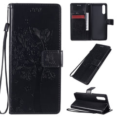 Tree & Cat Embossed Pattern Horizontal Flip Leather Case with Holder & Card Slots & Wallet & Lanyard, For Sony Xperia 10 II