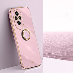 XINLI Straight 6D Plating Gold Edge TPU Shockproof Case with Ring Holder, For Honor Play 60 Plus, For Honor X6b, For Honor 200