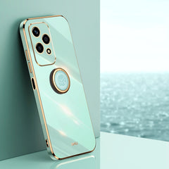 XINLI Straight 6D Plating Gold Edge TPU Shockproof Case with Ring Holder, For Honor 200 Pro, For Honor Play 50, For Honor 200 Lite Global
