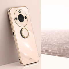 XINLI Straight 6D Plating Gold Edge TPU Shockproof Case with Ring Holder, For Honor X60, For Honor Play9T 5G, For Honor X60i