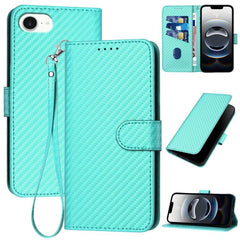 YX0070 Carbon Fiber Buckle Leather Phone Case with Lanyard