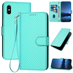 YX0070 Carbon Fiber Buckle Leather Phone Case with Lanyard