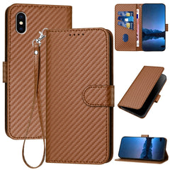 YX0070 Carbon Fiber Buckle Leather Phone Case with Lanyard