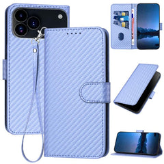 YX0070 Carbon Fiber Buckle Leather Phone Case with Lanyard