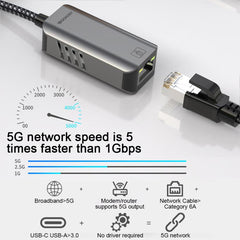 USB -C / Type-C Elbow to RJ45 Aluminum Alloy Shell Ethernet HUB Adapter