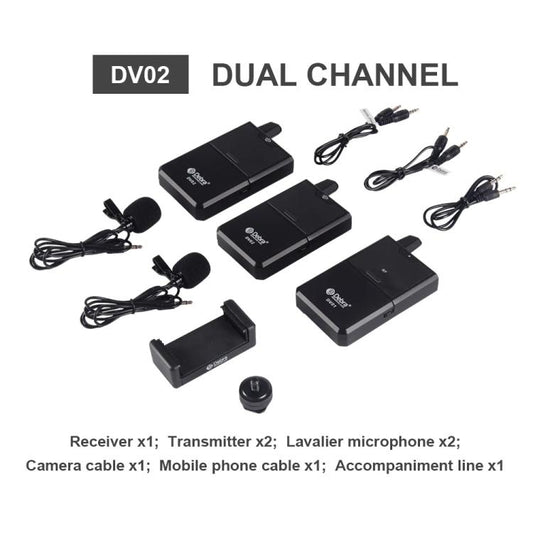DEBRA DV-02 Wireless Lavalier Microphone TX & 2RX Outdoor Interview Live Broadcast
