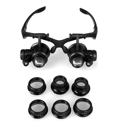 10X 15X 20X 25X Double Eye Glasses Lens Jeweler Watch Repair Head Magnifier with 2 LED Lights(Black), 10X/15X/20X/25X