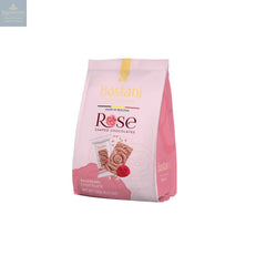 Gift bag of individually wrapped rose shaped raspberry flavour chocolates