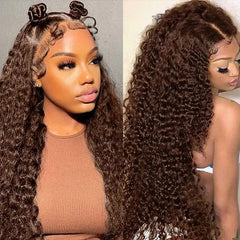 13x6 Light Brown Deep Wave Curly HD Lace Front Wig Brazilian Remy Human Hair Glueless Lace Frontal Closure Wig for Black Women