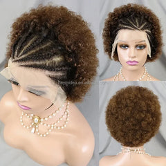 13x4 Lace Front Afro Short Curly Wig Human Hair Precolored Front Braided Afro Curly Human Hair Wig Brazilian Bouncy Curly Hair