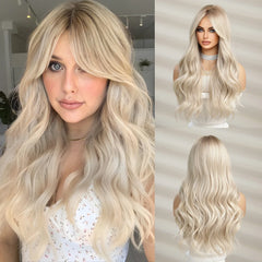 26-Inch Straight Hair Wig Loose Wave Ombre Blonde Gradient Gold Pick Pink Long Curly High-Temperature Fiber Styles Women