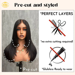 Free Shipping 100% Pure Natural 16 18 20"cuticle Aligned 5x5 hd Lace Closure Raw Virgin Layers Human Hair Wig for Black Women