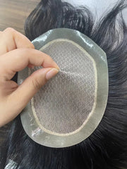 Wholesale Swiss Lace Human Hair Toupee With Thin Skin PU Invisible Front Hairline Glossy Hair Wig for Men