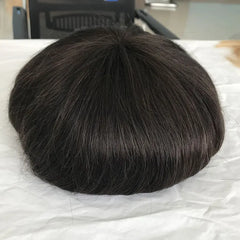 Wholesale Swiss Lace Human Hair Toupee With Thin Skin PU Invisible Front Hairline Glossy Hair Wig for Men