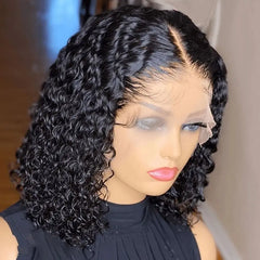 10-16 Inch Water Wave Curly Short Bob Style 13x4 4x4 Frontal Lace Hair Wig Natural Real Brazilian Human Hair Women's Wig