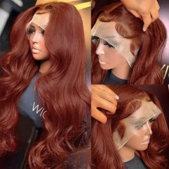 Pre Plucked Raw Brazilian ReddishBrown Body Wave 13x4 HD Glueless Lace Front Wig Human Hair Lace Frontal Wigs for Black Women