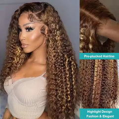 4/27 Highlight Ombre Honey Blonde Kinky Curly 13x4 HD Transparent Lace Front Wigs for Black Women Brazilian Human Hair Wig
