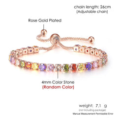 Adjustable Multicolor Tennis Bracelets for Women Ladies Wedding Rainbow Colorful Zircon Charm Bracelet Hand Chain Jewelry DZH043