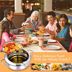 LMETJMA Japanese Deep Frying Pot with a Thermometer and a Lid 304 Stainless Steel Kitchen Tempura Fryer Pan 20 24 cm KC0405