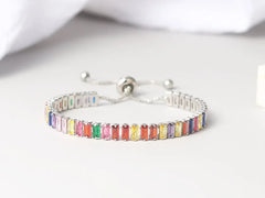 Adjustable Multicolor Tennis Bracelets for Women Ladies Wedding Rainbow Colorful Zircon Charm Bracelet Hand Chain Jewelry DZH043