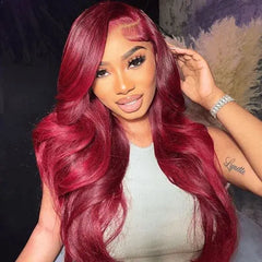 99j Burgundy Hd Transparent Lace Front Human Hair Wig ,13x4 Pre Plucked Lace Colored Body Wave Lace Frontal Wigs for Black Women