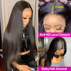 Wholesale Body Wave Style 4X4 Closure Wigs Natural Black Color 180% High Density Brazilian Human Hair Transparent Lace Wigs