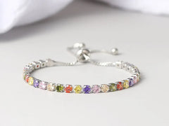 Adjustable Multicolor Tennis Bracelets for Women Ladies Wedding Rainbow Colorful Zircon Charm Bracelet Hand Chain Jewelry DZH043