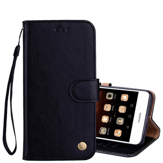 For Huawei Y5 (2017) / Y6 (2017) Business Style Oil Wax Texture Horizontal Flip Leather Case with Holder & Card Slots & Hand Strap