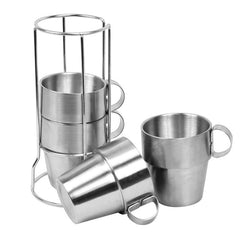 Outdoor Portable Picnic Cups Four Piece Suit Stainless Steel Drinking Mugs Anti-Hot Tea Coffee Cup, Coffee Cup