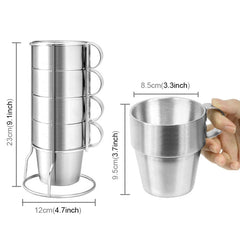 Outdoor Portable Picnic Cups Four Piece Suit Stainless Steel Drinking Mugs Anti-Hot Tea Coffee Cup, Coffee Cup