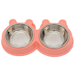 2 in 1 Stainless Steel Bowls, Anti-slippery Mat Cartoon Shape Detachable Pets Bowls, Random Color Delivery