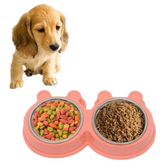 2 in 1 Stainless Steel Bowls, Anti-slippery Mat Cartoon Shape Detachable Pets Bowls, Random Color Delivery