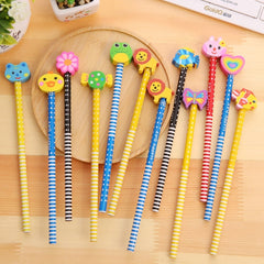 10pcs Creative Stationery Cartoon Animals Series Wooden HB Pencil with Eraser Children Pencils For Kids School Office Supply, Random Color Delivery