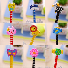 10pcs Creative Stationery Cartoon Animals Series Wooden HB Pencil with Eraser Children Pencils For Kids School Office Supply, Random Color Delivery