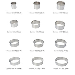 12 PCS / Set Stainless Steel Round Shape Cutting Mould Mousse Cake Doughnut Baking Tools, Round Shape(12 PCS / Set)