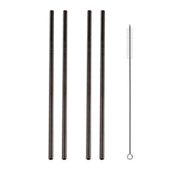 5pcs Reusable Stainless Steel Straight Drinking Straw + Cleaner Brush Set Kit, 266*6mm, 266*6mm (Straight)
