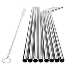 5pcs Reusable Stainless Steel Straight Drinking Straw + Cleaner Brush Set Kit, 266*6mm, 266*6mm (Straight)