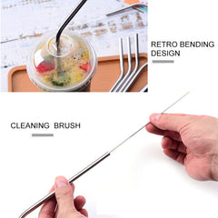 5pcs Reusable Stainless Steel Straight Drinking Straw + Cleaner Brush Set Kit, 266*6mm, 266*6mm (Straight)