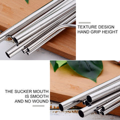 5pcs Reusable Stainless Steel Straight Drinking Straw + Cleaner Brush Set Kit, 266*6mm, 266*6mm (Straight)