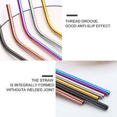 5pcs Reusable Stainless Steel Straight Drinking Straw + Cleaner Brush Set Kit, 266*6mm, 266*6mm (Straight)