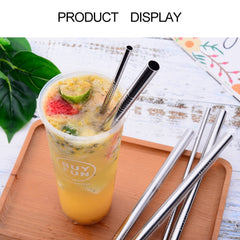 5pcs Reusable Stainless Steel Straight Drinking Straw + Cleaner Brush Set Kit, 266*6mm, 266*6mm (Straight)