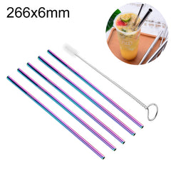 5pcs Reusable Stainless Steel Straight Drinking Straw + Cleaner Brush Set Kit, 266*6mm, 266*6mm (Straight)