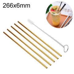 5pcs Reusable Stainless Steel Straight Drinking Straw + Cleaner Brush Set Kit, 266*6mm, 266*6mm (Straight)